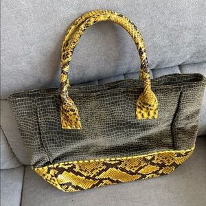 Elegant Yellow and Brown Snakeskin Tote